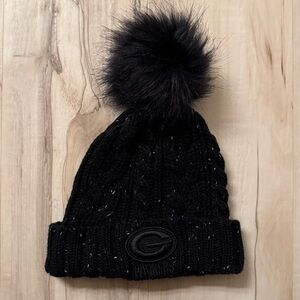 Green Bay Packers Black Knit Beanie with Pom-Pom
